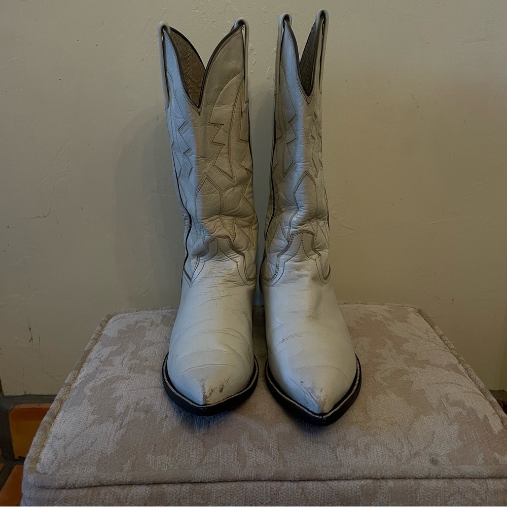 "El Vaquero" Boots 7D man's original leather Mule color white Unisex Handmade !!